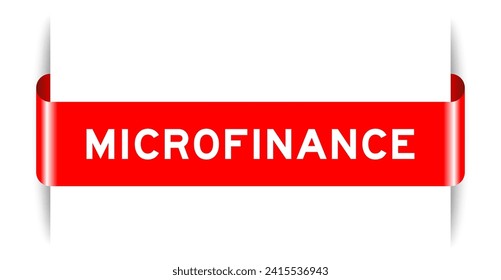 Red color inserted label banner with word microfinance on white background
