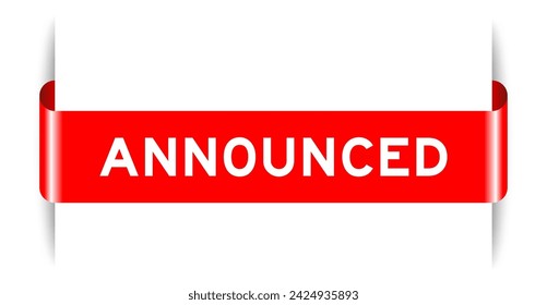 Red color inserted label banner with word announced on white background