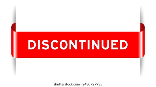 Red color inserted label banner with word discontinued on white background