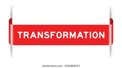 Red color inserted label banner with word transformation on white background