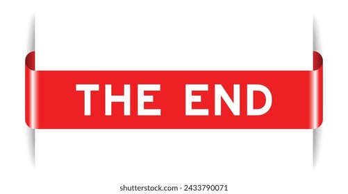 Red color inserted label banner with word the end on white background