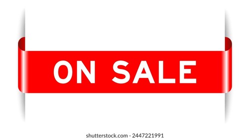 Red color inserted label banner with word on sale on white background