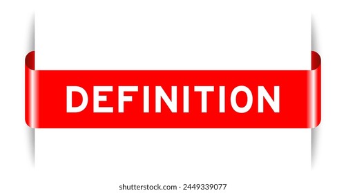 Red color inserted label banner with word definition on white background