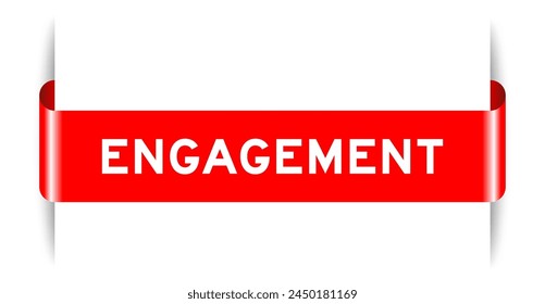 Red color inserted label banner with word engagement on white background