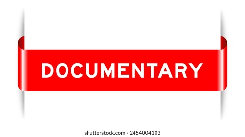 Red color inserted label banner with word documentary on white background