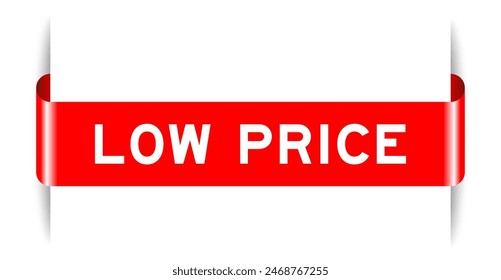 Anuncio de etiqueta insertado de color rojo con Precio bajo de la palabra sobre fondo blanco