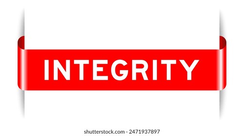 Red color inserted label banner with word integrity on white background