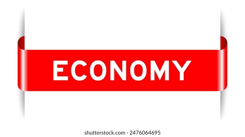 Red color inserted label banner with word economy on white background