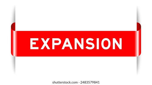Red color inserted label banner with word expansion on white background