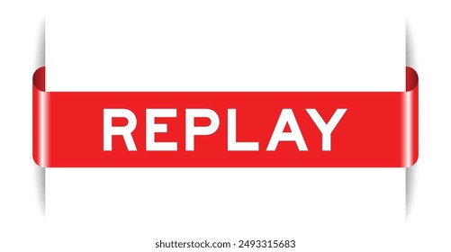 Red color inserted label banner with word replay on white background