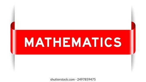 Red color inserted label banner with word mathematics on white background