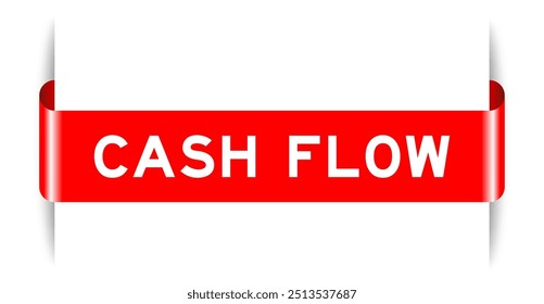 Red color inserted label banner with word cash flow on white background