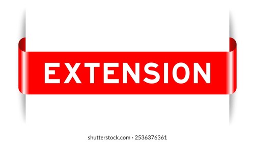 Red color inserted label banner with word extension on white background