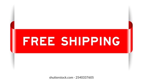 Red color inserted label banner with word free shipping on white background