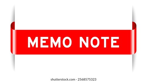 Red color inserted label banner with word memo note on white background