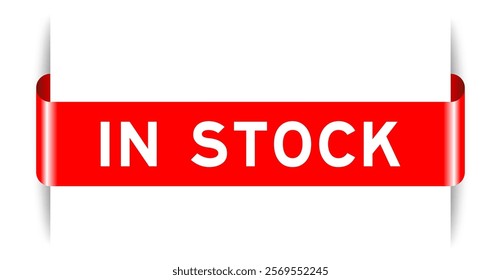 Red color inserted label banner with word in stock on white background