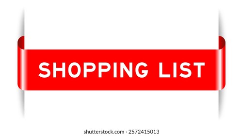 Red color inserted label banner with word shopping list on white background