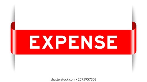 Red color inserted label banner with word expense on white background