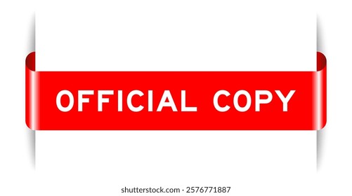 Red color inserted label banner with word official copy on white background