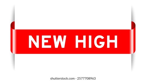 Red color inserted label banner with word new high on white background