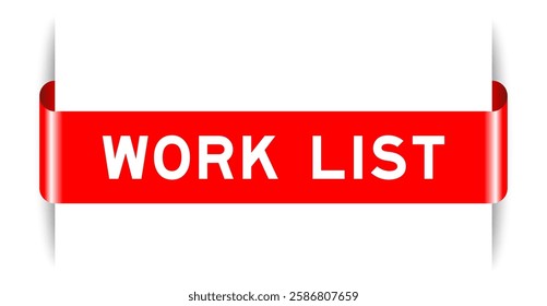 Red color inserted label banner with word work list on white background