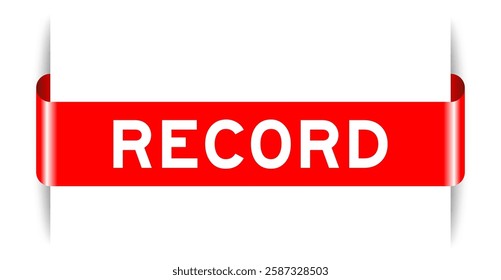 Red color inserted label banner with word record on white background