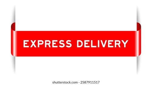Red color inserted label banner with word express delivery on white background