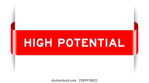 Red color inserted label banner with word high potential on white background