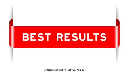 Red color inserted label banner with word best results on white background