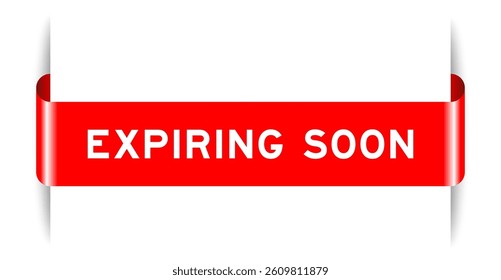 Red color inserted label banner with word expiring soon on white background