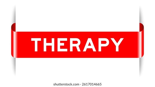 Red color inserted label banner with word therapy on white background