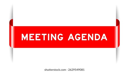 Cor vermelha inseriu rótulo banner com agenda de reunião de palavras no fundo branco