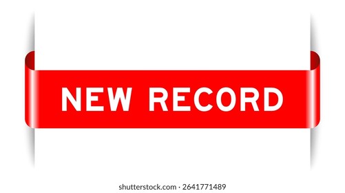 Red color inserted label banner with word new record on white background