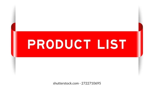 Anuncio de etiqueta insertado de color rojo con lista de productos de palabra sobre fondo blanco