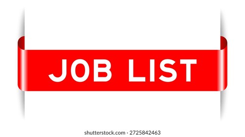 Cor vermelha inseriu rótulo banner com lista de trabalho de palavra em fundo branco