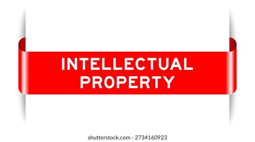Red color inserted label banner with word intellectual property on white background