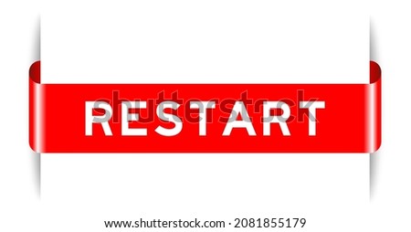 Red color inserted label banner with word restart on white background