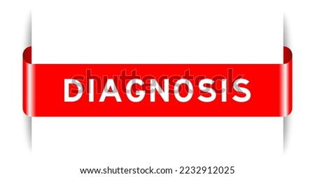 Red color inserted label banner with word diagnosis on white background