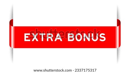 Red color inserted label banner with word extra bonus on white background