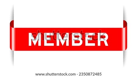 Red color inserted label banner with word member on white background