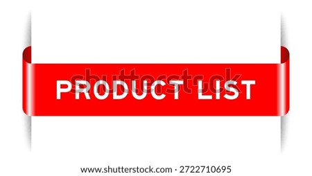 Red color inserted label banner with word product list on white background