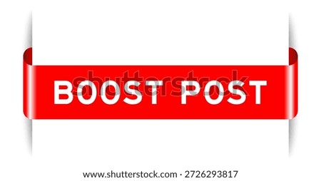 Red color inserted label banner with word boost post on white background