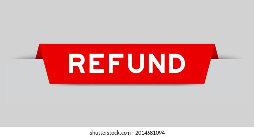 Red color inserted label with word refund on gray background