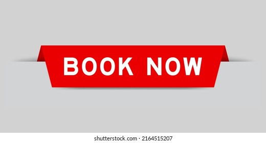 Red color inserted label with word book now on gray background