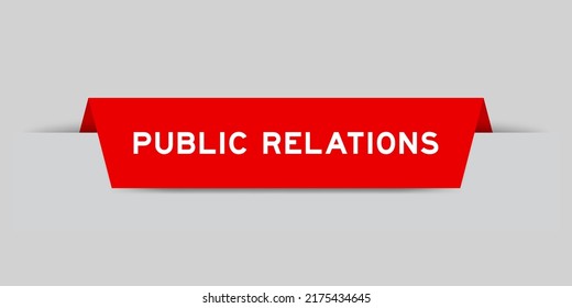 Red color inserted label with word public relations on gray background