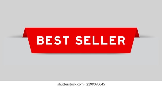 Red color inserted label with word best seller on gray background