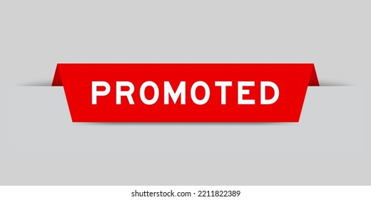 Red color inserted label with word promoted on gray background
