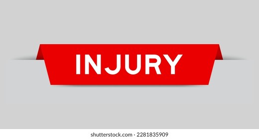 Red color inserted label with word injury on gray background