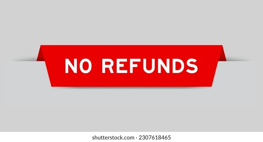 Red color inserted label with word no refunds on gray background