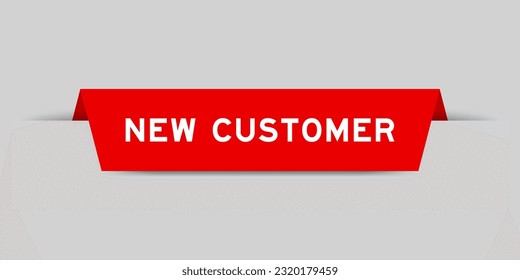 Red color inserted label with word new customer on gray background